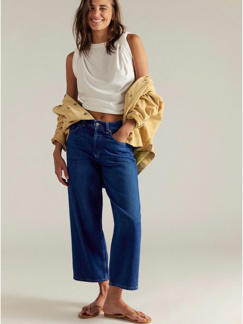 We The Free Wide-Leg Cropped Jeans in Deep Blue, sz 32